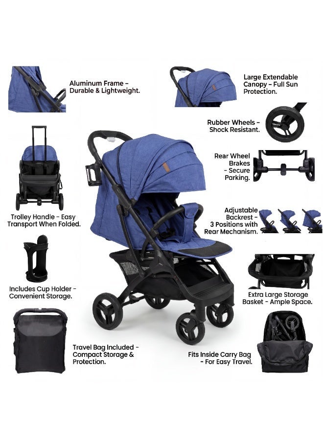 Nobumi Ultra-Lightweight Aluminum Premium Baby Stroller – All-Wheel Independent Suspension, 360° Swivel Rubber Tires, & Integrated Travel Trolley System - Image 4